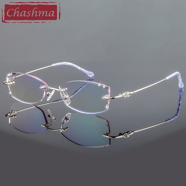 Women's Eyeglasses Diamond Rimless Titanium 3085 Rimless Chashma Silver Frame  