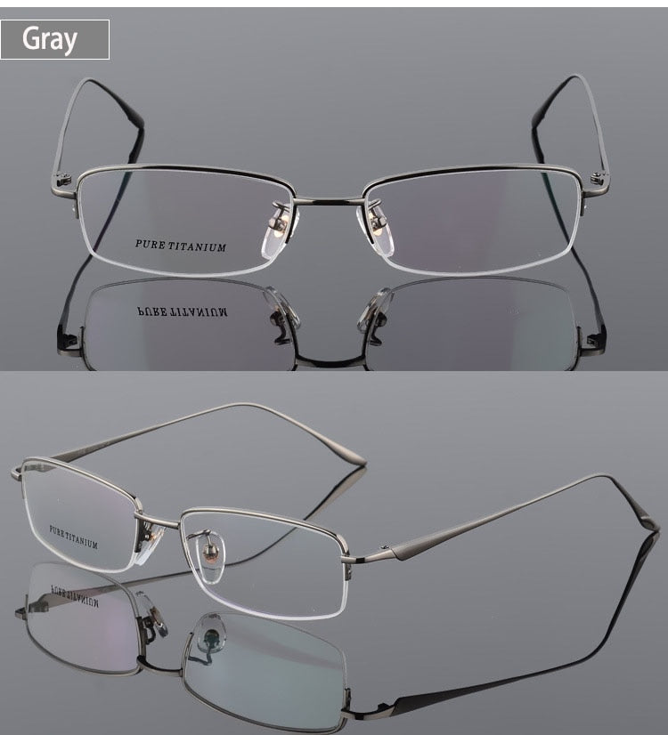 Unisex Titanium Half Rim Eyeglasses Round Box Frame 8272 Semi Rim Bclear   