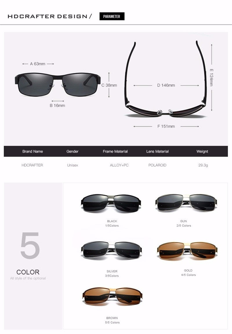 Hdcrafter Men's Full Rim Rectangle Alloy Frame Polarized Sunglasses Le007 Sunglasses HdCrafter Sunglasses   