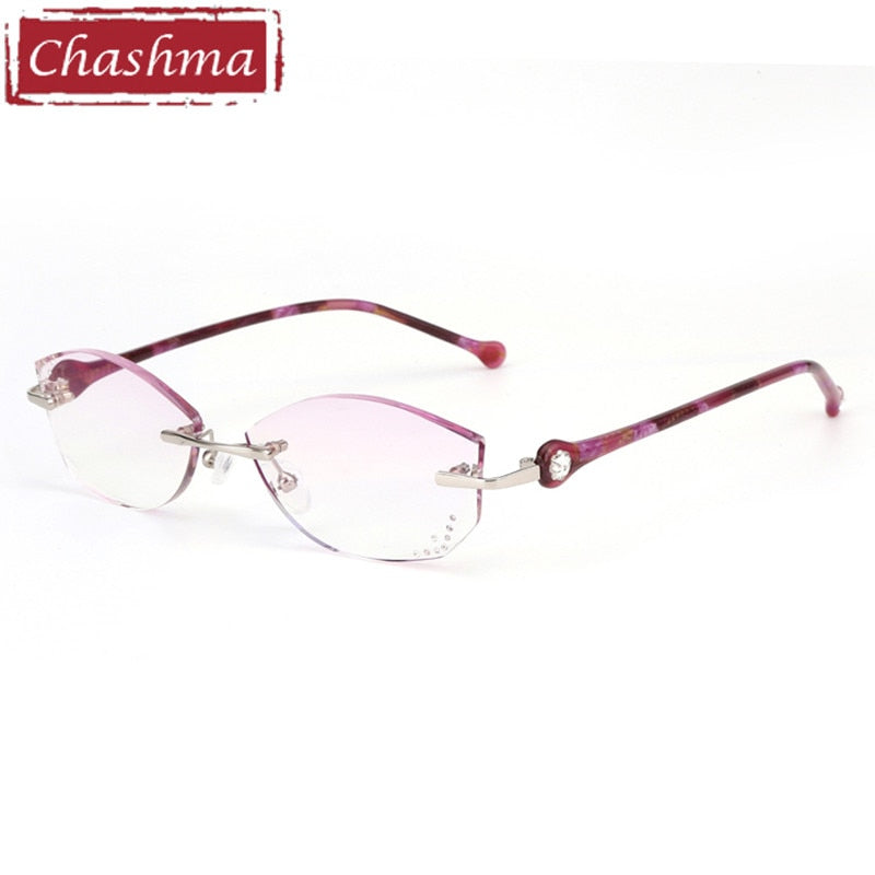 Women's Eyeglasses Rimless Diamond Trimmed Stones 7707 Rimless Chashma   