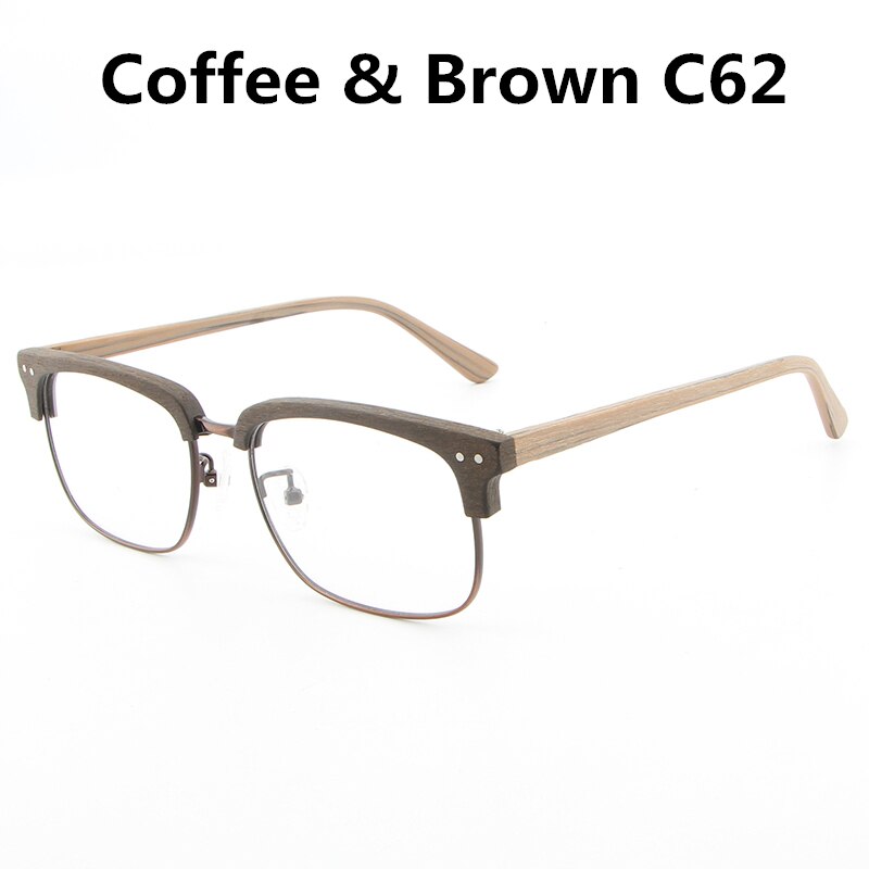 Hdcrafter Unisex Full Rim Square Wood Metal Frame Eyeglasses Lhb026 Full Rim Hdcrafter Eyeglasses coffee brown C62  