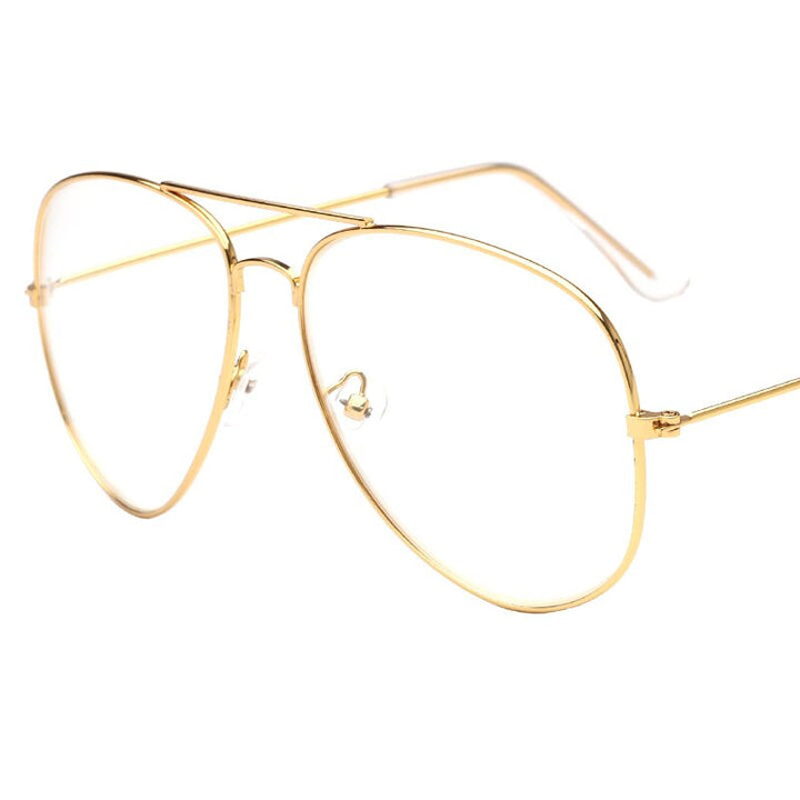 Unisex Eyeglasses Pilot Big Shape Slim Legs Alloy Frame Brightzone Gold  