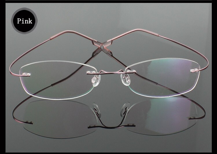 Men's Eyeglasses Stainless Steel Oval Rimless B1989 Rimless Brightzone Pink  