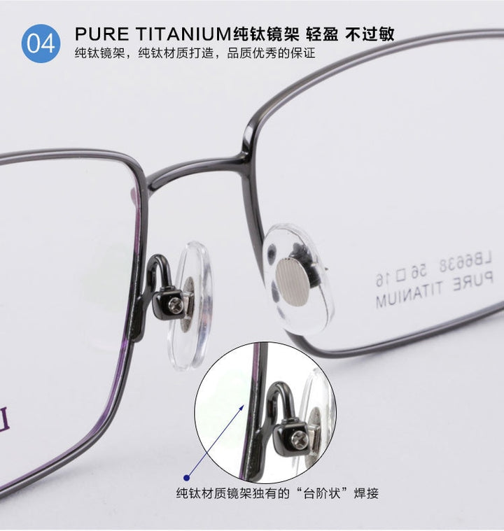 Men's Square Full Rim Titanium Frame Eyeglasses 6638 Full Rim Bclear   