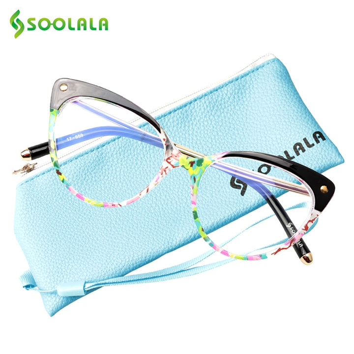 Soolala Anti Blue Ray Women's Semi Rim Anti Fatigue Glasses Tr90 Cat Eye Blue Light Blocking Frames SooLala   