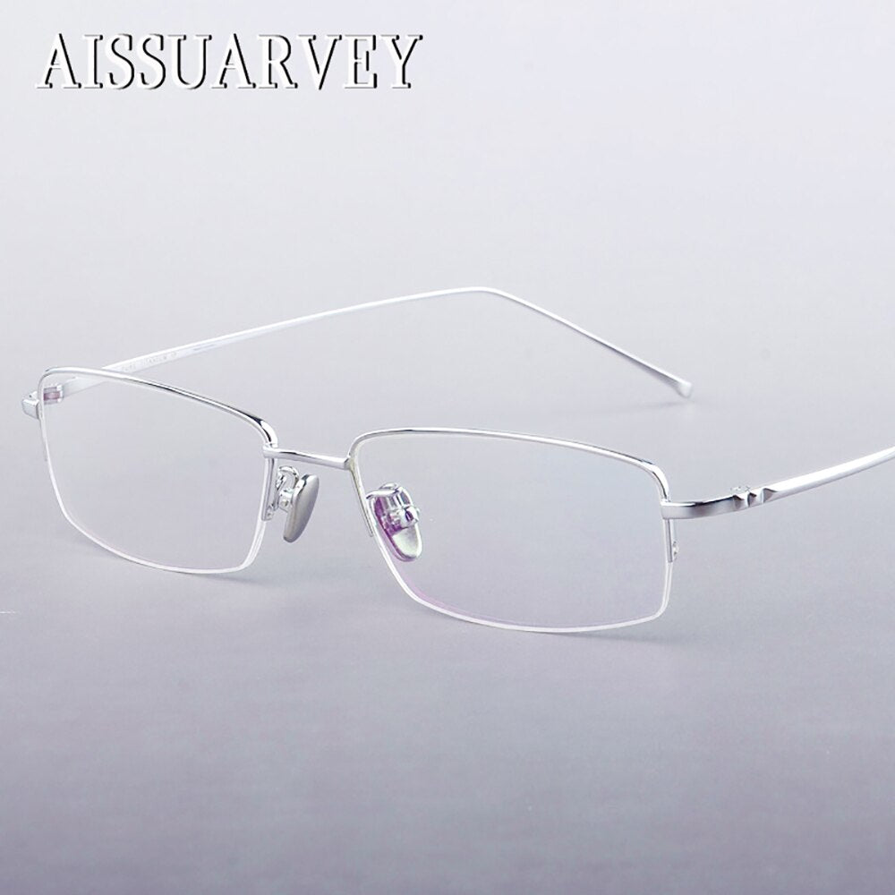 Aissuarvey Men's Semi Rim Titanium Frame  Eyeglasses As160031 Semi Rim Aissuarvey Eyeglasses Silver  
