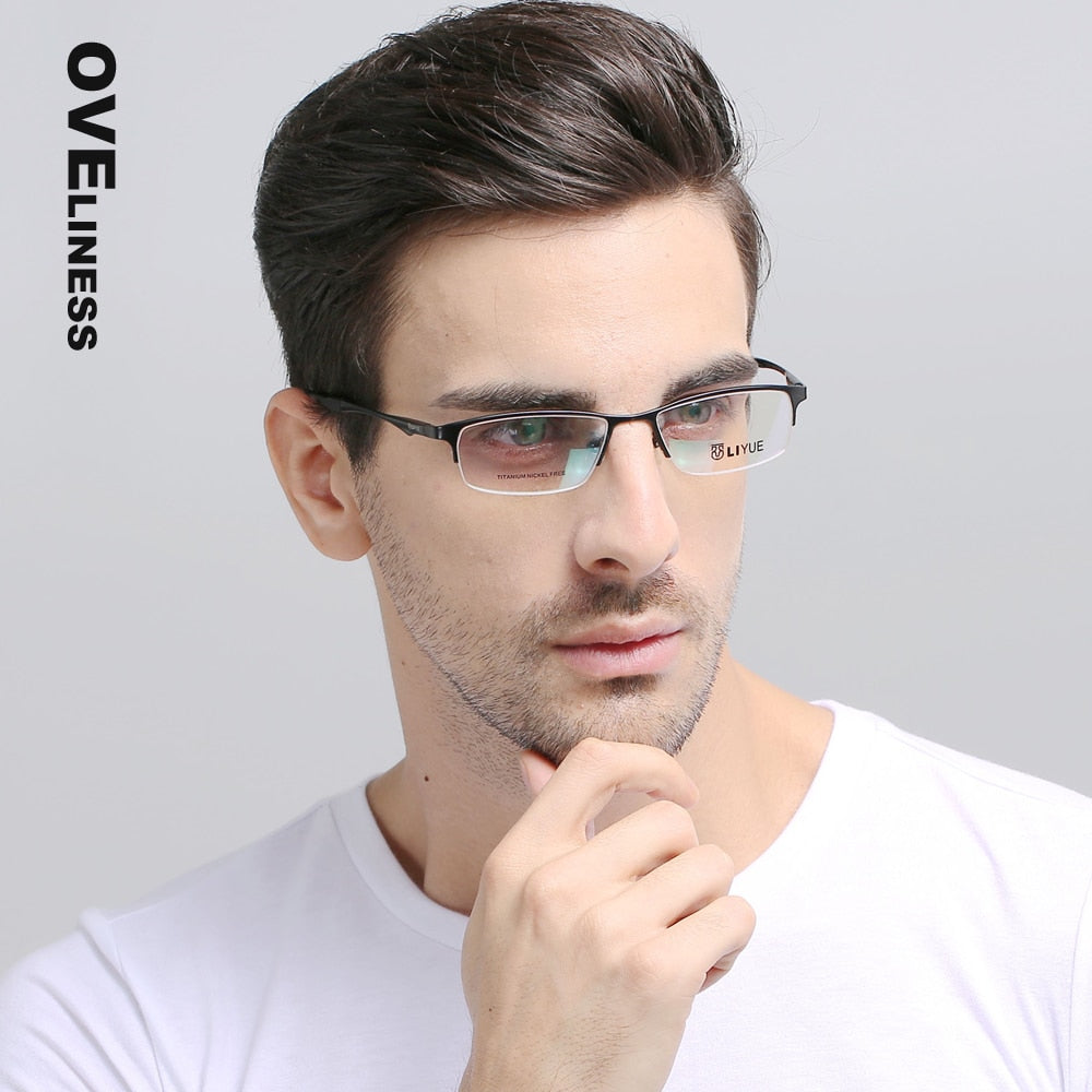 Oveliness Men's Semi Rim Square Titanium Eyeglasses 9527 Semi Rim Oveliness   