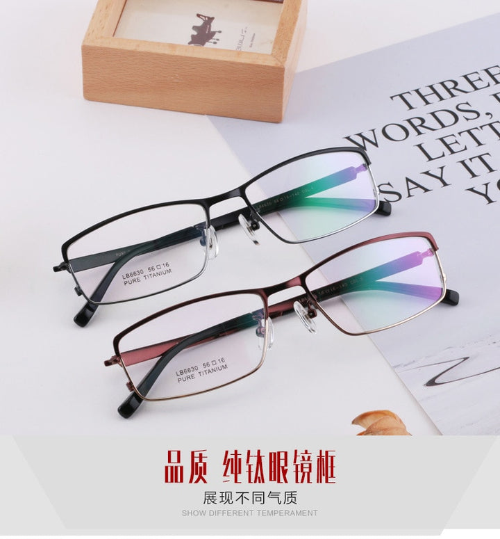 Men's Full Rim Titanium Eyeglasses Square Frame Lb6630 Full Rim Bclear   