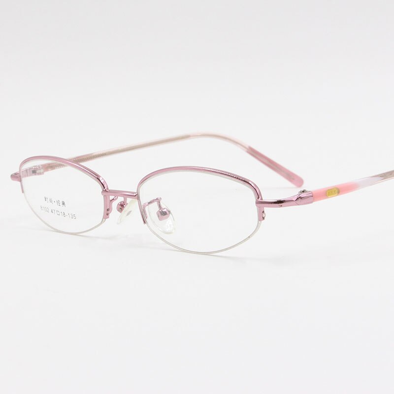 Women's Alloy Frame Semi Rim Eyeglasses 8102 Semi Rim Bclear Pink  