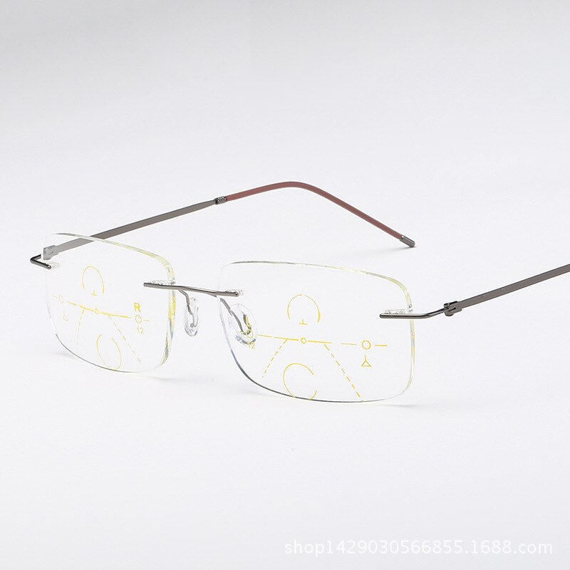 Unisex Rimless Titanium Alloy Frame Progressive Lens Reading Glasses 100-300 Reading Glasses Brightzone +100 Matte gun 