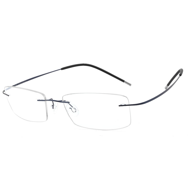Hdcrafter Rimless Rectangle Titanium Frame Eyeglasses Unisex Rimless Hdcrafter Eyeglasses blue  
