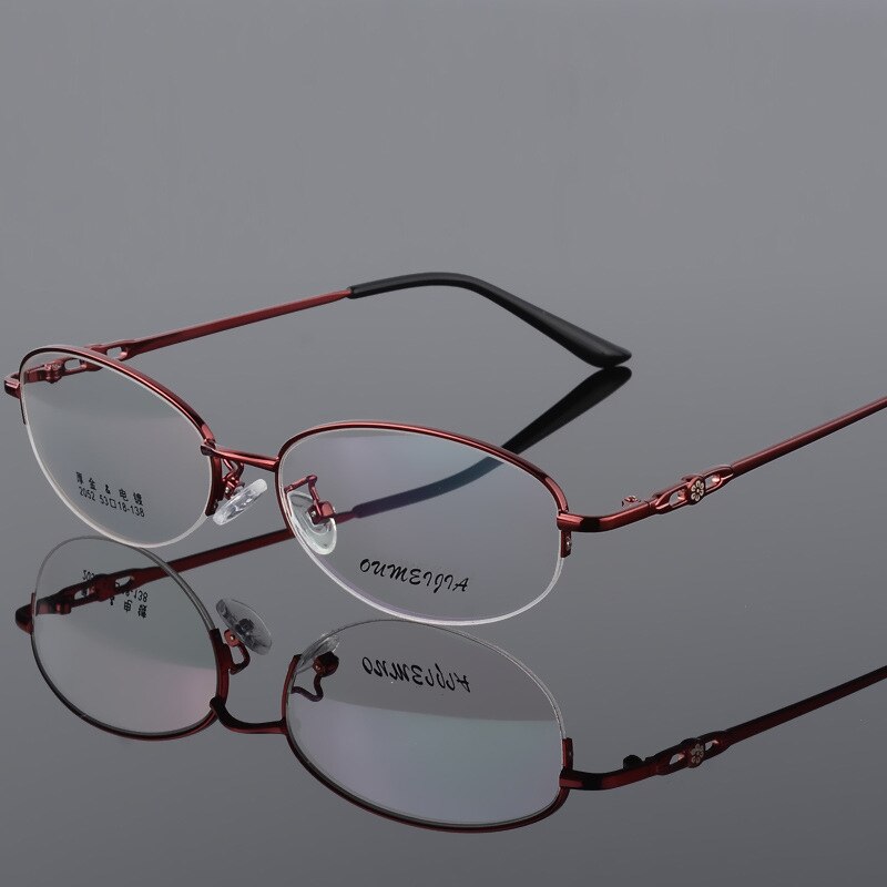 Women's Half Rim Eyeglasses Alloy Frame 2052 Semi Rim Bclear Red  
