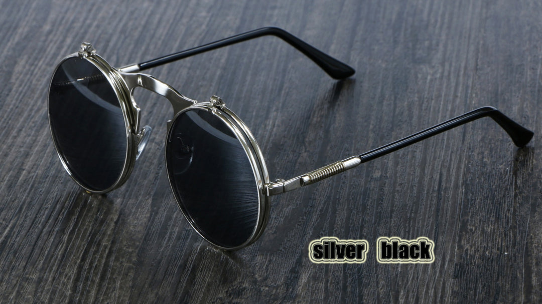CCspace Unisex Full Rim Round Alloy Frame Steampunk Sunglasses 3057 Sunglasses CCspace Sunglasses silver black  