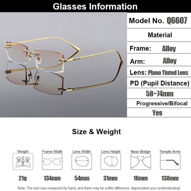 Men's Eyeglasses Titanium Rimless Gradient Brown Rectangle Golden Q6607 Rimless Gmei Optical   