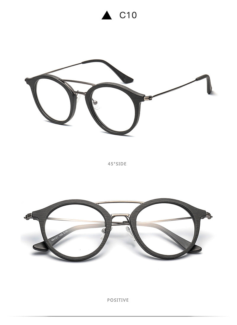 Hdcrafter Unisex Full Rim Round Wood Alloy Double Bridge Eyeglasses 4821 Full Rim Hdcrafter Eyeglasses   