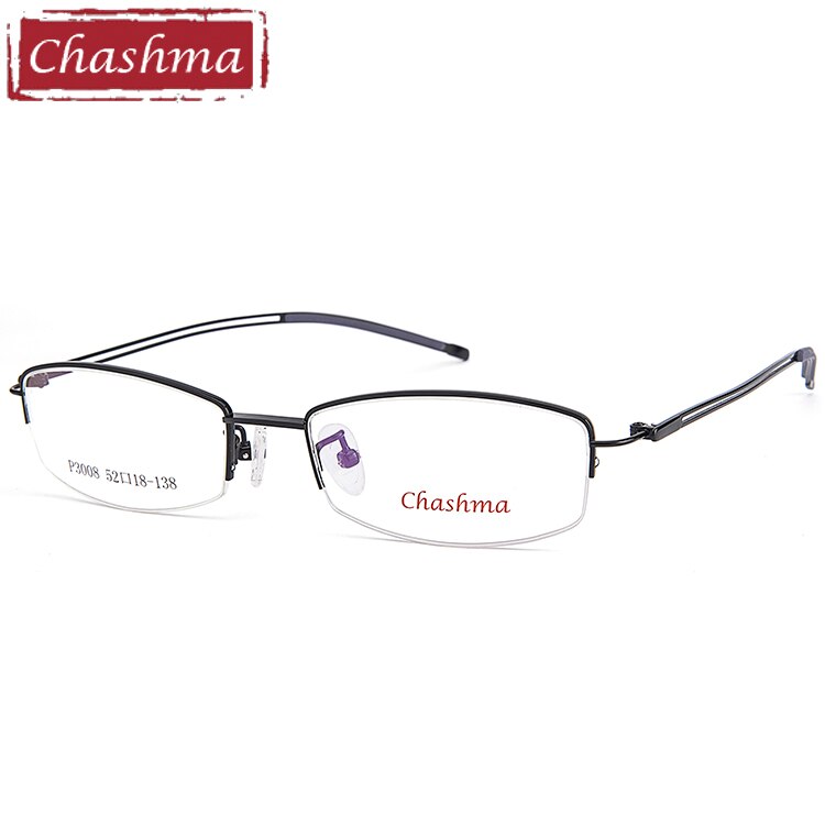 Chashma Men's Semi Rim Ip Plated Titanium Frame Eyeglasses 3008 Semi Rim Chashma Black  