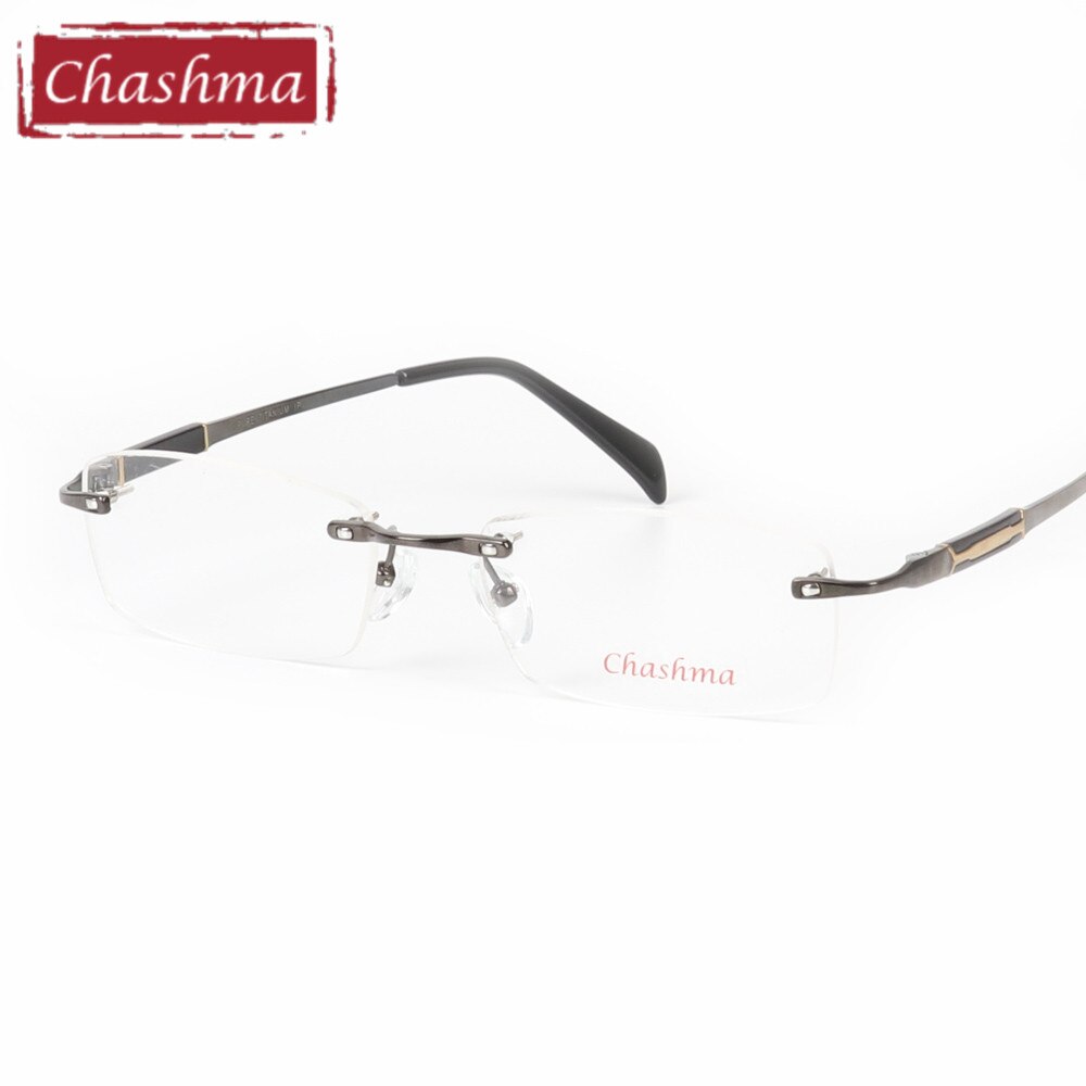 Chashma Ottica Men's Rimless Square Titanium Eyeglasses 6627 Rimless Chashma Ottica Gun Gray  