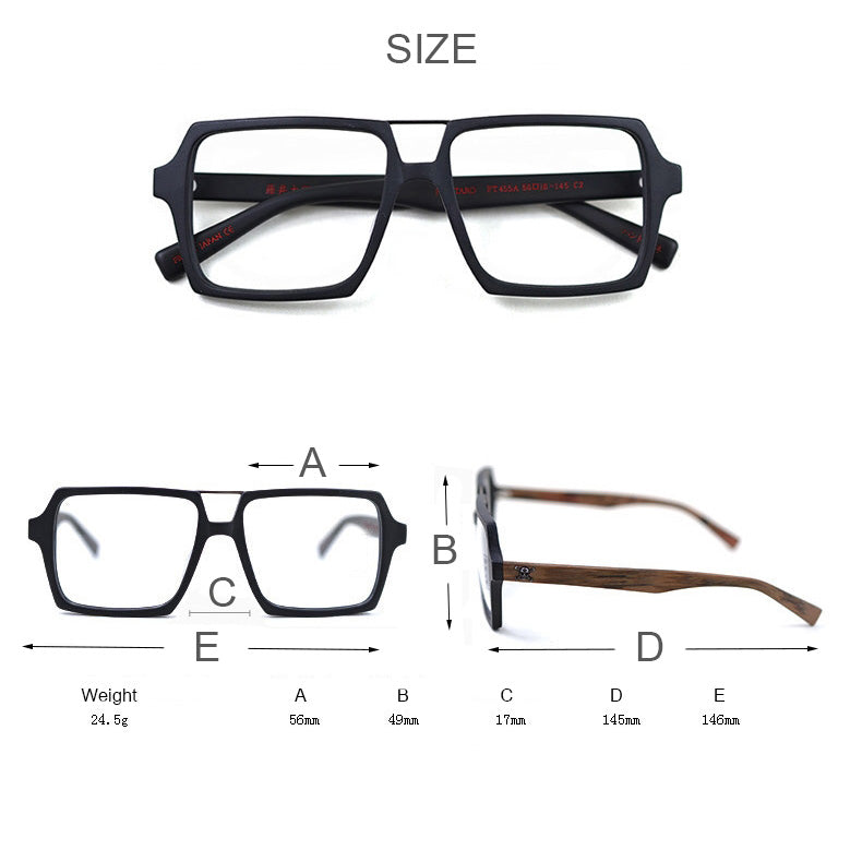 Hdcrafter Unisex Full Rim Square Double Bridge Wood Alloy Frame Oversize Eyeglasses Ps9016 Full Rim Hdcrafter Eyeglasses   