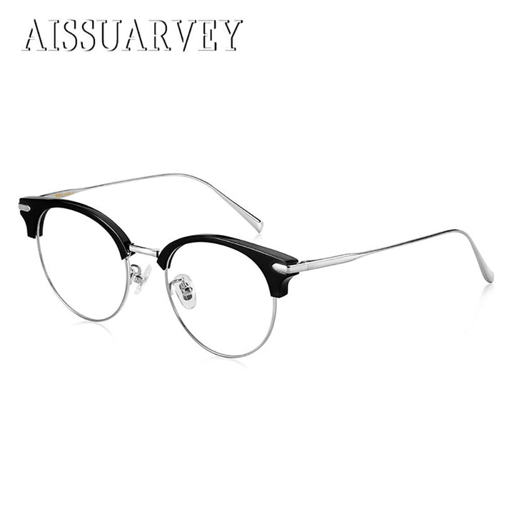 Aissuarvey Unisex Full Rim Round Cat Eye Titanium Frame Eyeglasses  As1300121 Full Rim Aissuarvey Eyeglasses black silver  