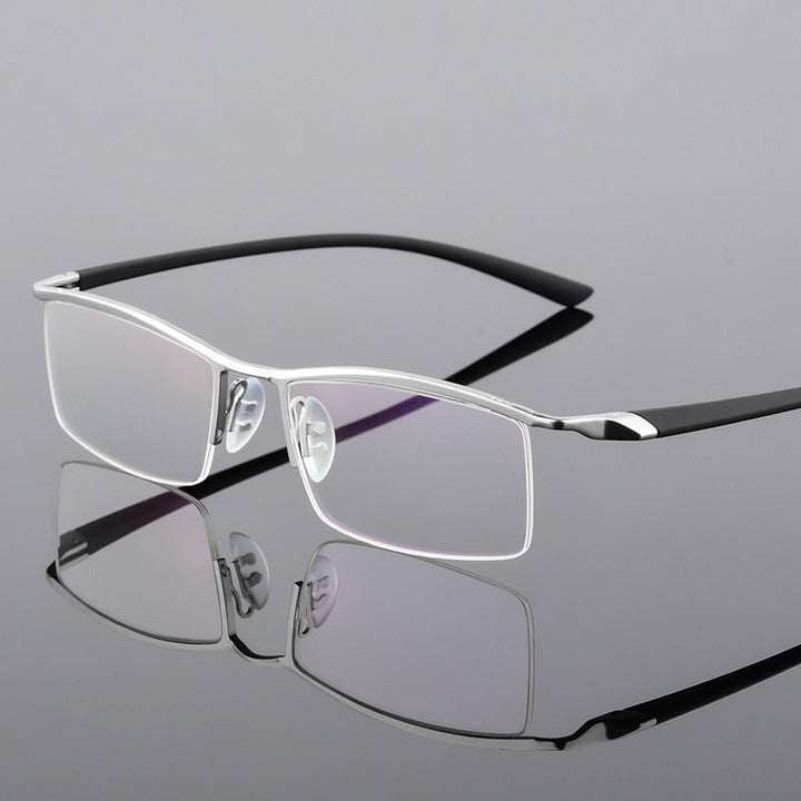 Reven Jate Browline Half Rim Metal Glasses Frame For Men Eyeglasses Eyewear Spectacles P8190 Semi Rim Reven Jate Silver  
