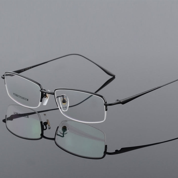 Unisex Titanium Half Rim Eyeglasses Round Box Frame 8272 Semi Rim Bclear black  