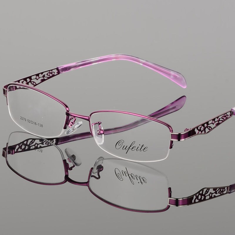 Women's Hollow Flower Semi Rim Eyeglasses 2279 Semi Rim Bclear Purple  