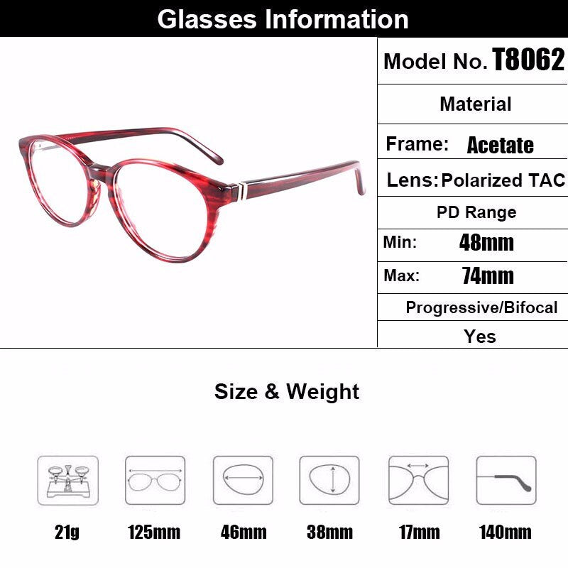 Women's Eyeglasses Burgundy Acetate Spring Hinges T8062 Frame Gmei Optical   