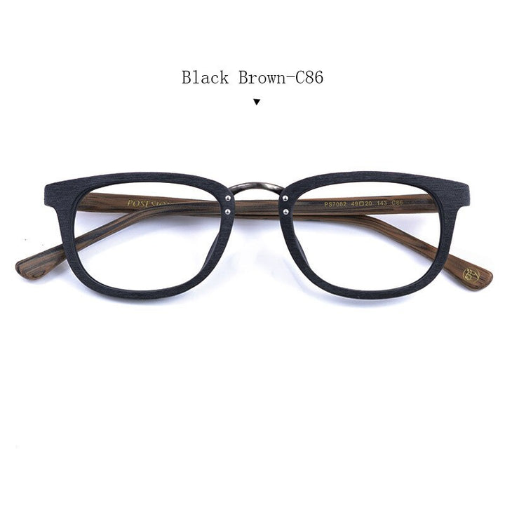 Hdcrafter Unisex Full Rim Round Square Metal Wood Frame Eyeglasses Ps7082 Full Rim Hdcrafter Eyeglasses Black Brown  