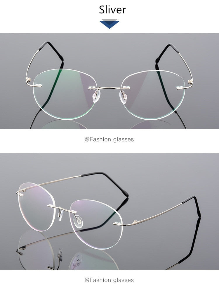 Unisex Eyeglasses Round Ultra-light Memory Titanium Alloy 862 Frame SunnyFunnyDay C6 Sliver  