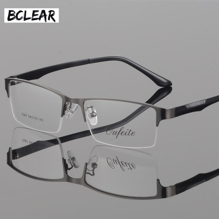Men's Eyeglasses Square Alloy Semi Rim S7047 Frame Bclear gray  