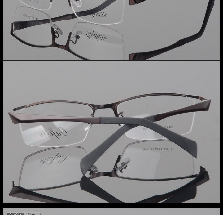 Men's Semi Rim Square Alloy Eyeglasses 2493 Semi Rim Bclear   