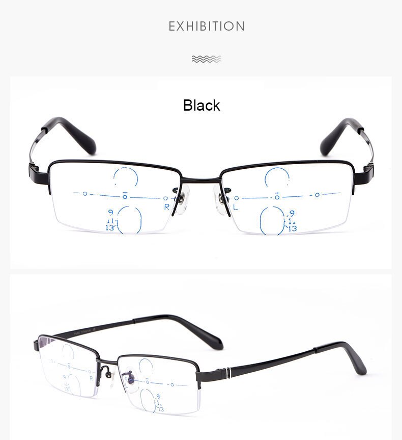 Hotochki Men's Semi Rim Titanium Frame Progressive Lens Reading Glasses Anti Blue Light 1688 Reading Glasses Hotochki   