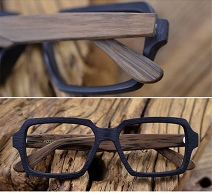 Hdcrafter Unisex Full Rim Oversized Square Wood Acetate Frame Eyeglasses Ps9019 Full Rim Hdcrafter Eyeglasses   