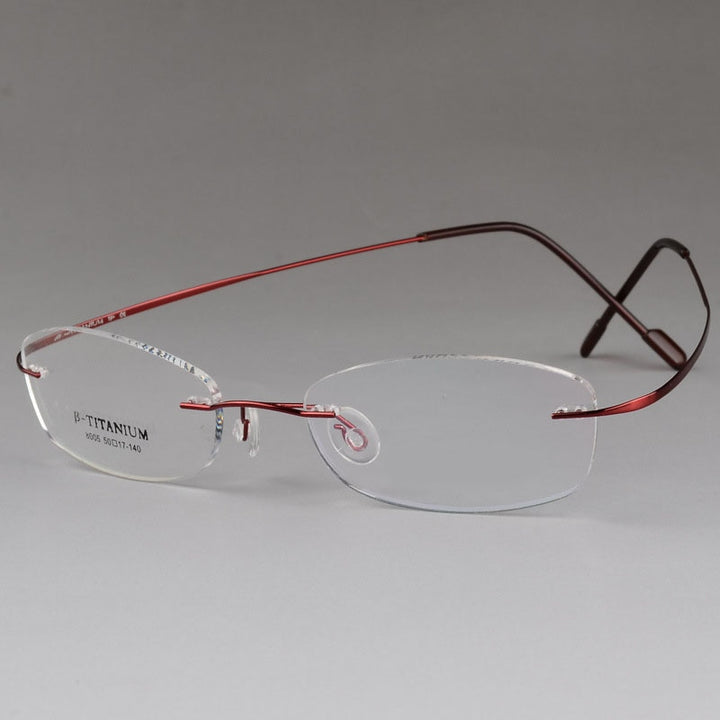 Unisex Rimless Eyeglasses Titanium Frame 8007 Rimless Bclear Red  