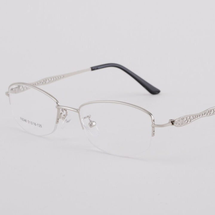 Women's Half Rim Hollow Alloy Frame Eyeglasses 6048 Semi Rim Bclear   