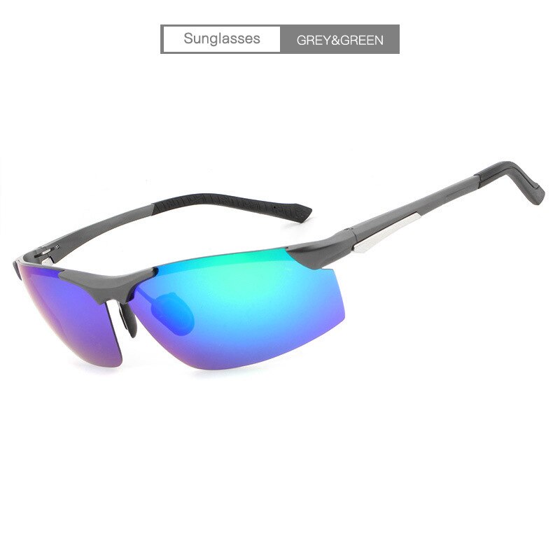 Hdcrafter Men's Semi Rim Rectangle Aluminum Magnesium Frame Polarized Sunglasses L004 Sunglasses HdCrafter Sunglasses Green  