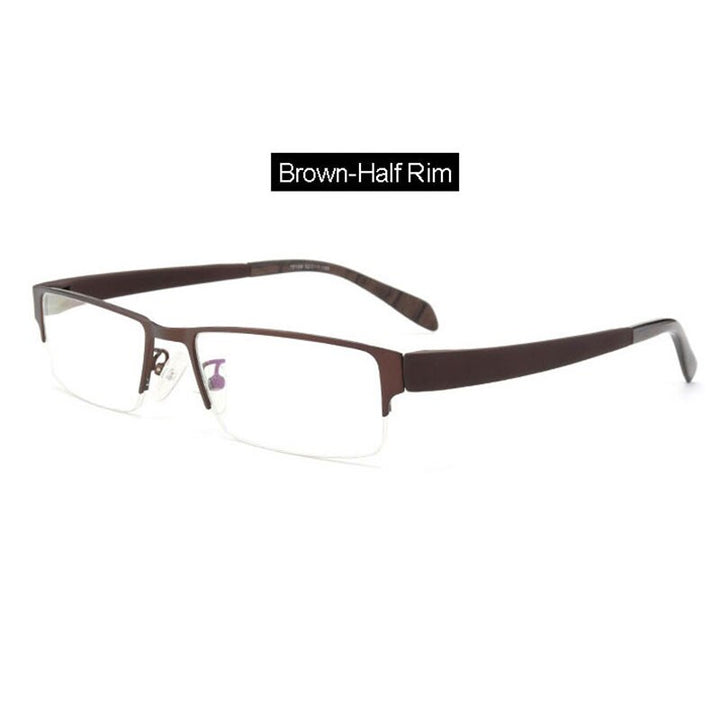 Hotochki Men's Full Rim IP Electroplated Alloy Frame Eyeglasses 1711 Full Rim Hotochki Brown Half-Rim  