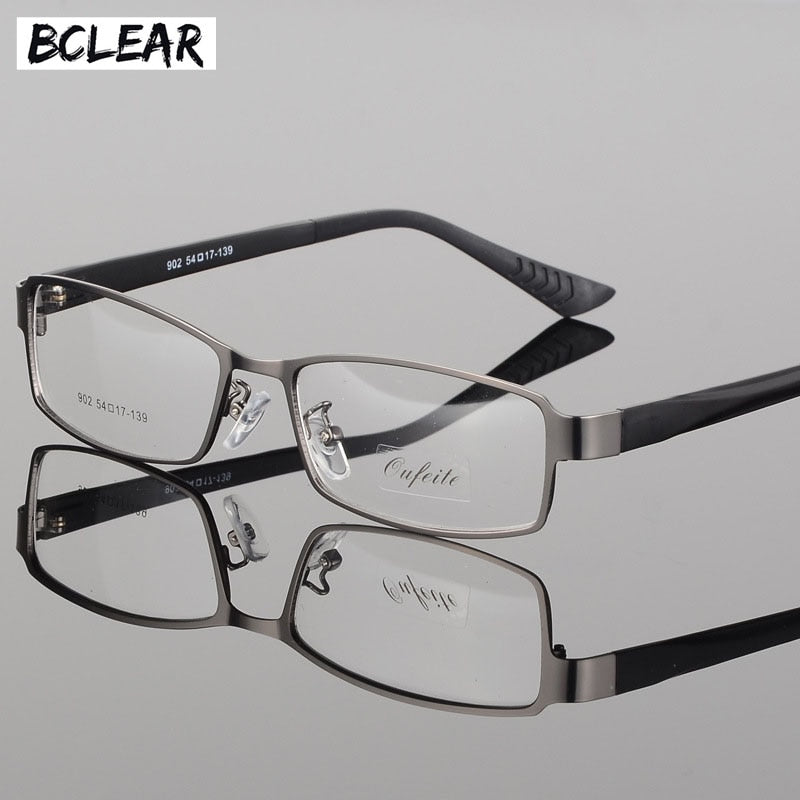 Men's Rectangular Alloy Frame Eyeglasses 902m Frame Bclear gray  