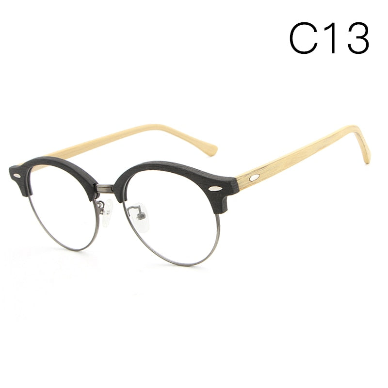 Hdcrafter Unisex Full Rim Round Wood Metal Frame Eyeglasses Hb033 Full Rim Hdcrafter Eyeglasses C13  