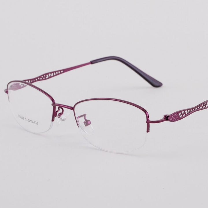 Women's Half Rim Hollow Alloy Frame Eyeglasses 6048 Semi Rim Bclear Purple  