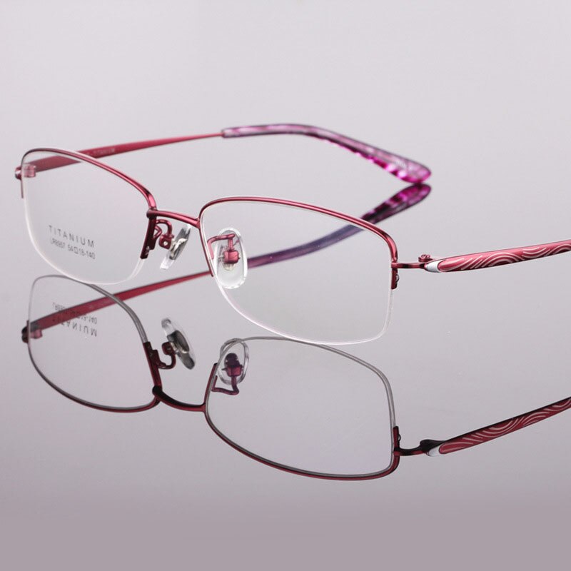Women's Titanium Semi Rim Frame Eyeglasses Lr8957 Semi Rim Bclear Red  