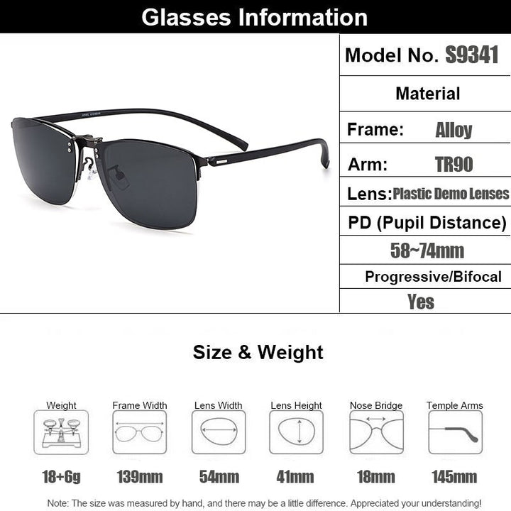 Gmei Full Rim Men's Eyeglasses Clip On Sunglasses Square Titanium Alloy S9341 Clip On Sunglasses Gmei Optical   