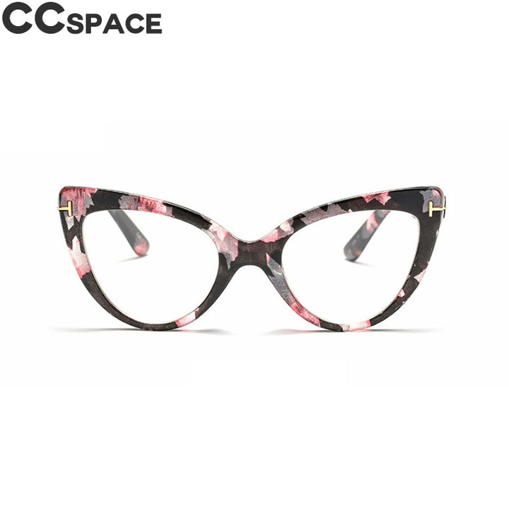 CCSpace Women's Full Rim Cat Eye Acetate Frame Eyeglasses 45131 Full Rim CCspace C10 floral clear  