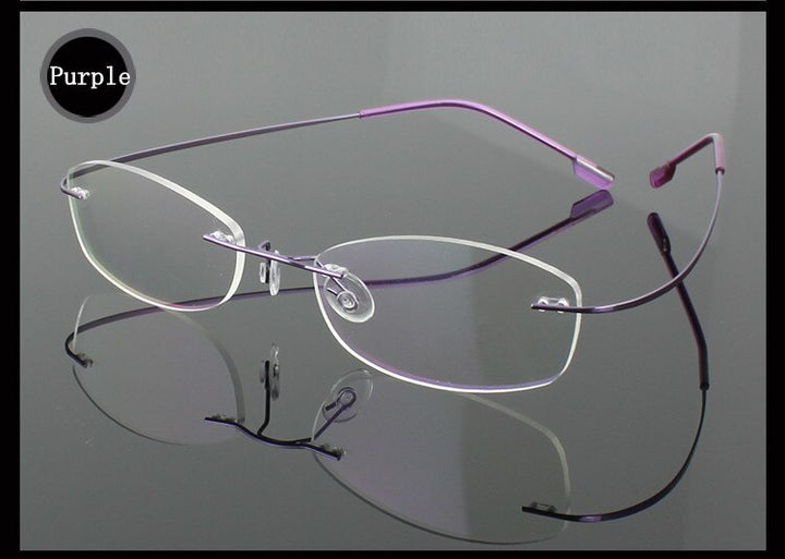 Men's Eyeglasses Stainless Steel Oval Rimless B1989 Rimless Brightzone Purple  