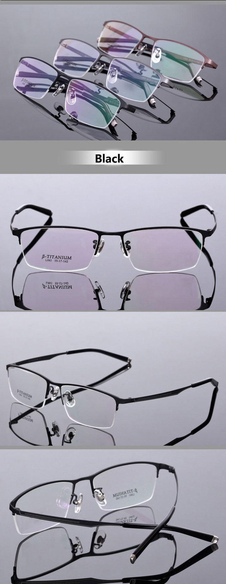 Men's Titanium Frame Half Rim Eyeglasses L063 Semi Rim Bclear   