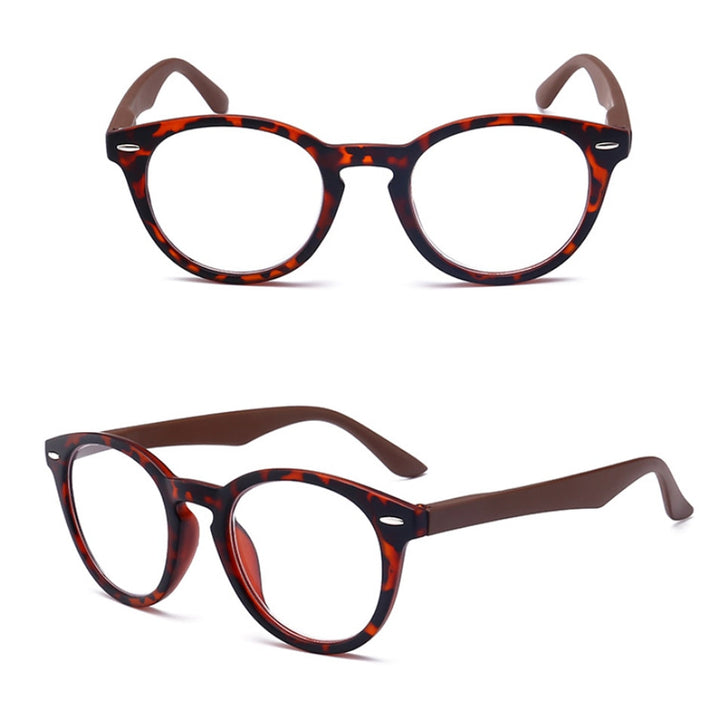 Unisex Reading Glasses Round Glass Leopard Frame Eyeglasses Spring Hing Diopter +1 2 3 4 Reading Glasses ModFans Khaki +100 