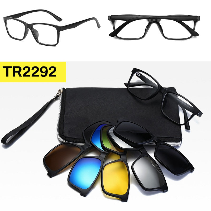 Men's Magnetic Clip-On 5 Piece Sunglasses Tr90 Frame Eyeglasses Sb31 Sunglasses Brightzone TR2292  