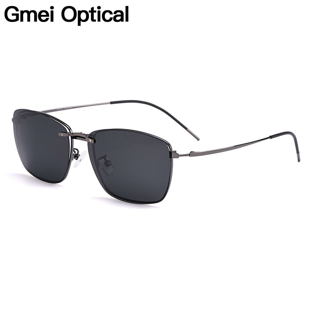Gmei Men's Eyeglasses Clip On Sunglasses Square Titanium Alloy S9335 With Clip Ons Gmei Optical   