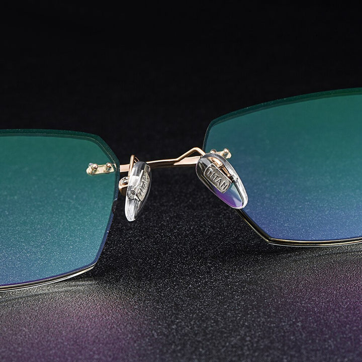 Men's Eyeglasses Golden Pure Titanium Rimless Gradient Grey Q90250 Rimless Gmei Optical   