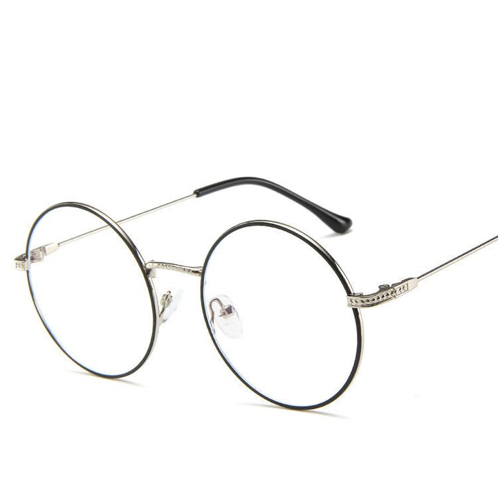 Unisex Round Anti Blue Light Lenses Full Frame Eyeglasses Anti Blue Brightzone Silver-Black  